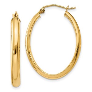 Black Bow Jewelry 3.5mm x 30mm Polished 14k Yellow Gold Domed Oval Hoop Earrings - 1 of 4
