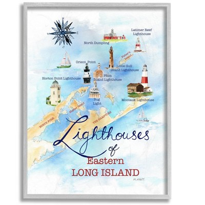 Stupell Industries Nautical Map of Eastern Long Island Lighthouses