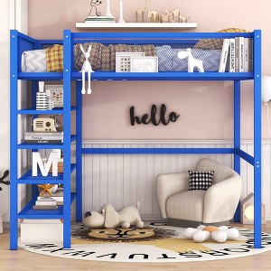 GDFStudio Landon Full Size Metal Loft Bed with 4-Tier Shelves and Storage - 1 of 4