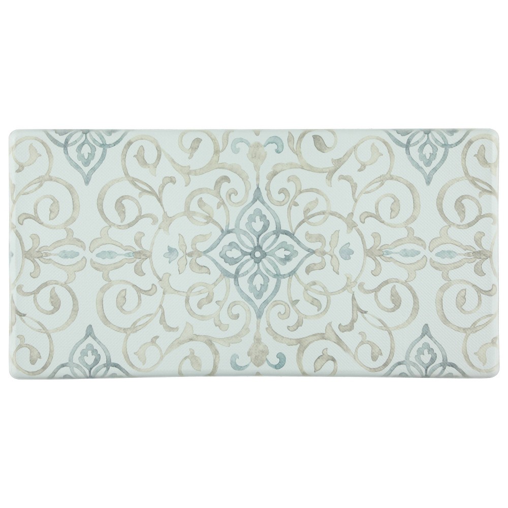 Photos - Garden & Outdoor Decoration 39" x 20" PVC Rustic Medallion Anti-Fatigue Kitchen Floor Mat Cream - J&V