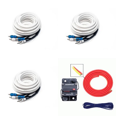 Metra MLAK4-20 100 Amp Breaker 4GA Tinned Pure Copper 20 foot Marine Wiring Kit with (3) 4 Meter Marine RCA Cables