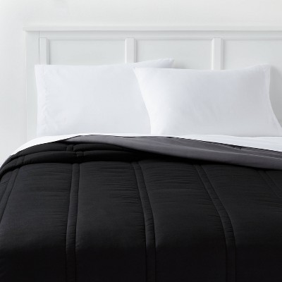 Twin/Twin Extra Long Reversible Microfiber Solid Comforter Black/Dark Gray  - Room Essentials™