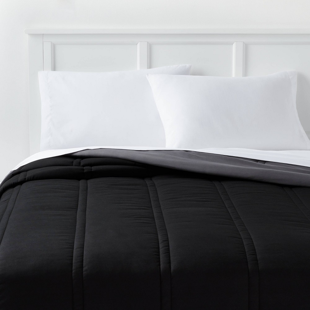 Photos - Duvet Full/Queen Lofty Microfiber Comforter Black - Room Essentials™: Midweight,