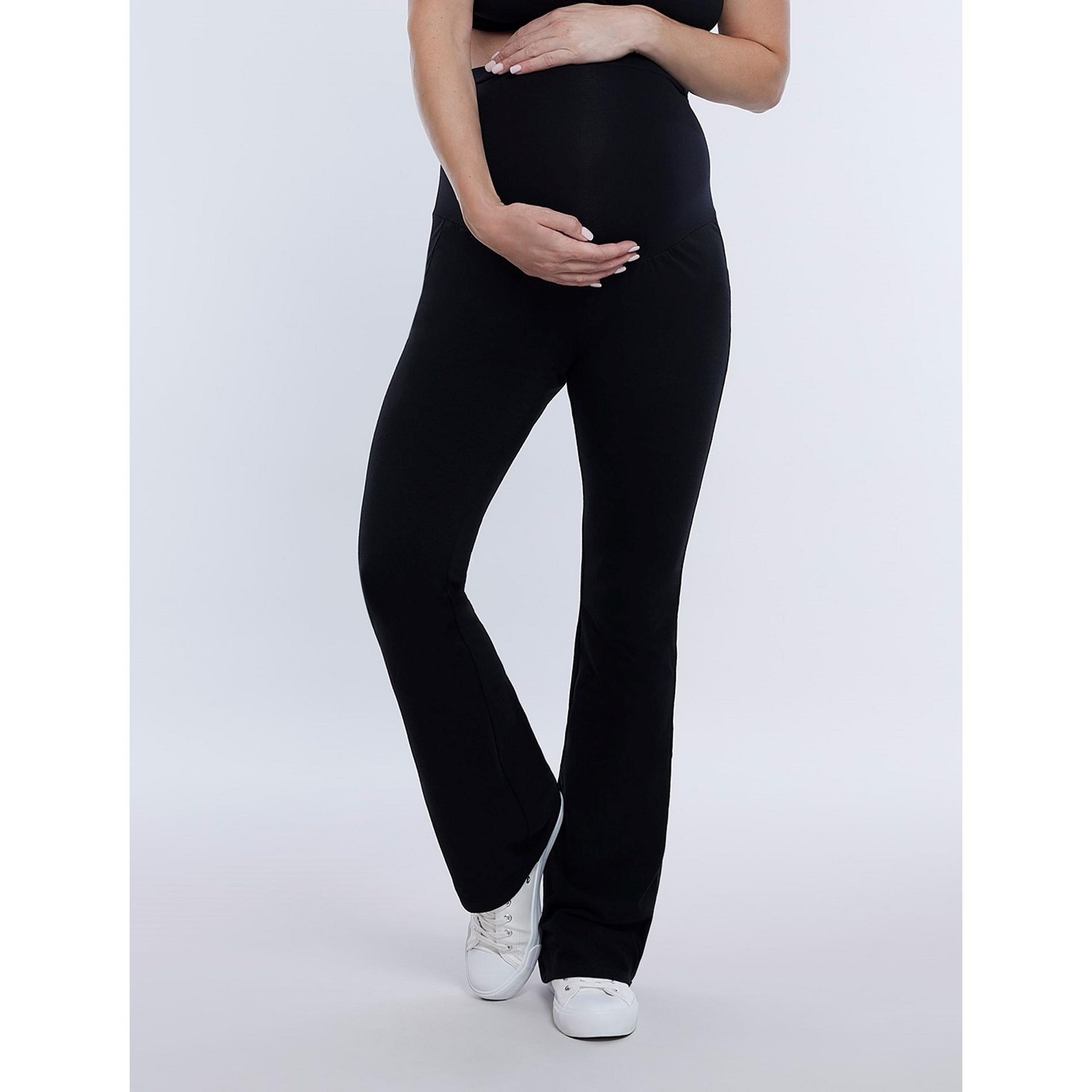 Women's Secret Fit Over the Belly Full Length Flare Leggings - Black - Size: Medium - Motherhood Maternity