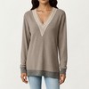 Anna-Kaci Women's Long Sleeve V-Neck Top with Contrast Crochet Trim and Relaxed Hem - 4 of 4