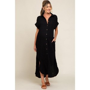 PinkBlush Black Button Down Maternity Midi Dress - 1 of 4