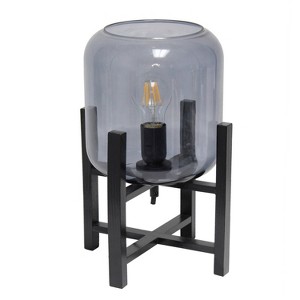 Creekwood Home Modern Glass Table Lamp with Exposed Bulb Wood Base Black Smoky Shade - 1 of 4