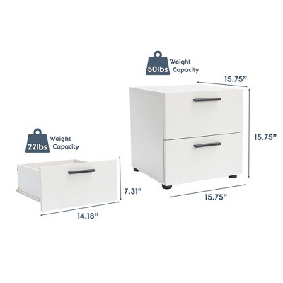 White Chipboard 2-Drawer Nightstand with Black Handles