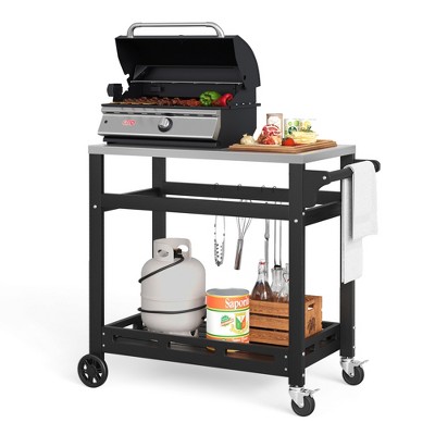 Arceso HDPS Outdoor Grill Cart, Pizza Oven Stand with Stainless Steel Top, Outdoor Bar Cart with 2 Total Lock Casters for Patio Grilling