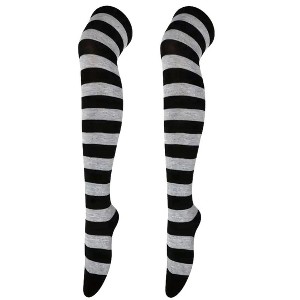 Striped Patterned Over the Knee High Socks from the Sock Panda (Women's Sizes Adult Medium) - Light Gray and Black - 1 of 3