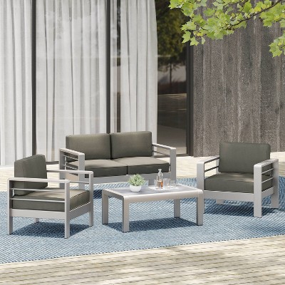 Christopher knight home cape coral outdoor aluminum 5 piece cheap sofa set with cushions