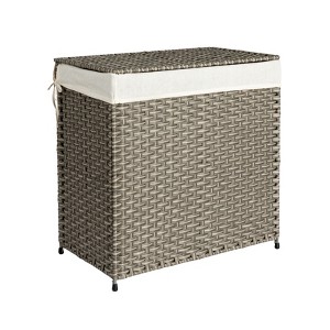 Handwoven Laundry Hamper, Synthetic Rattan Clothes Laundry Basket with Lid and Handles, Foldable, Removable Liner Bag - 1 of 4