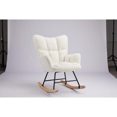 DOMETOUR Upholstered Glider Rocker with High Backrest, Reading Chair Modern Rocking Accent Chairs for Living Room, Nursery, Bedroom