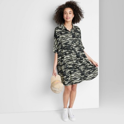 Women's Ascot + Hart Woven Short Sleeve Graphic Dress - Zebra Print