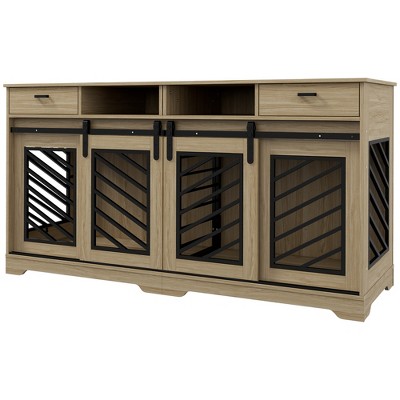 Large Natural Oak and Black Dog Crate Table with Storage