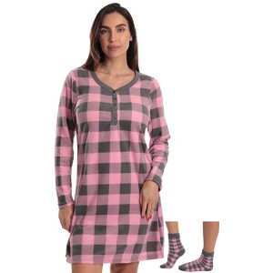 Just Love Womens Ultra-Soft Sleep Shirt Nightgown with Matching Fuzzy Socks - 1 of 3