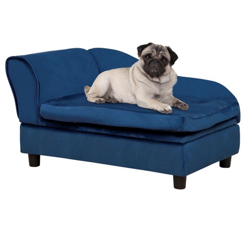 PawHut Fancy Dog Bed for Small Dogs with Hidden Storage Small Dog Couch with Soft Foam Dog Sofa Bed Cushy Dog Bed Pet Furniture for Puppies Blue