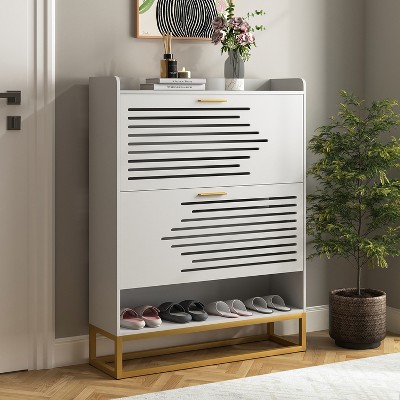 Hommoo Freestanding Shoe Storage Cabinet with 2 Flip Drawers White