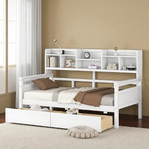 Twin Size Daybed with Wood Slat Support, Bedside Shelf and Two Storage Drawers, Multi-Functional Sofa Bed for Bedroom or Living Room - 1 of 4