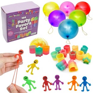 4E’s Novelty 108 Pcs Party Favors for Kids 8-12 – Punch Balloons, Coil Springs, Stretchy Men, Bulk Set - 1 of 4