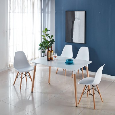 NicBex 5PCS/7PCS Dining Table Set,Rectangular Dining Table with 4/6 Plastic Chairs for Kitchen/Dining Room,White