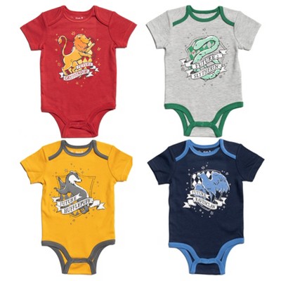 Image of Harry Potter Gryffindor Slytherin Ravenclaw Newborn Baby Boys 4 Pack Bodysuits Red / Gray / Yellow / Blue 0-3 Months