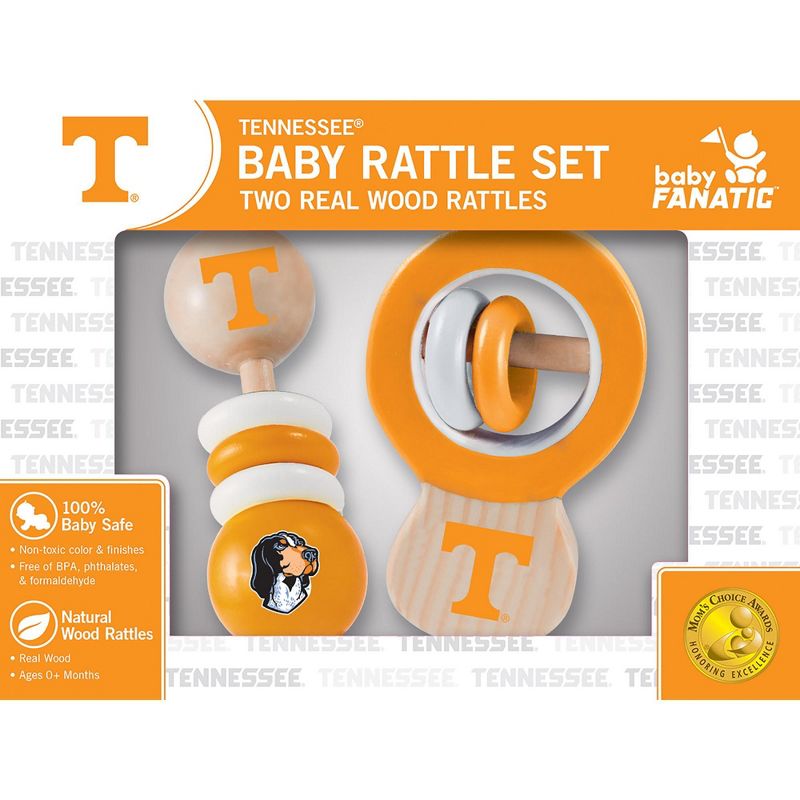 Baby Fanatic Wood Rattle 2 Pack - NCAA Tennessee Volunteers Baby Toy Set, 1 of 5