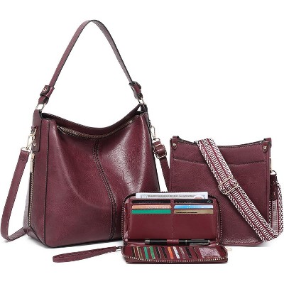3PCS Crossbody Bags Set Large Leather Purse Shoulder Handbags with Wallet Adjustable Straps