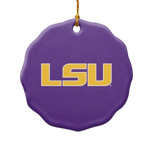Louisiana State University Primary Logo Porcelain Scalloped Holiday Christmas Tree Ornament  2.8" (7.1 cm) - 1 of 4