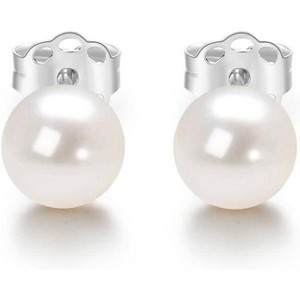 Sterling Silver White Button Freshwater Cultured Pearl Stud Earrings for Women Gift - 1 of 4