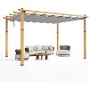 10 ft ×10 ft  Aluminum Wood Outdoor Pergola with Retractable Waterproof, Reinforced Four-Sided Base,Curtain, Adjustable Roof - 3 of 4