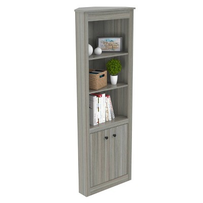 Smoke Oak 76'' Corner Bookshelf with Concealed Storage