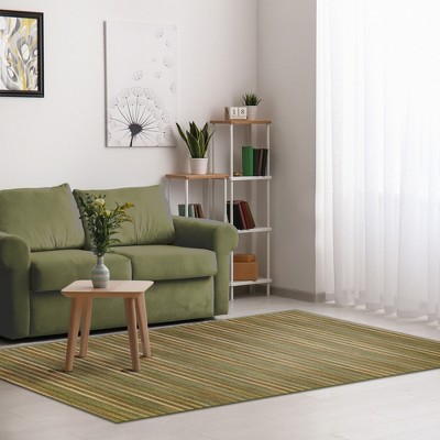 Green and Beige Flat Woven Striped Indoor/Outdoor Rug
