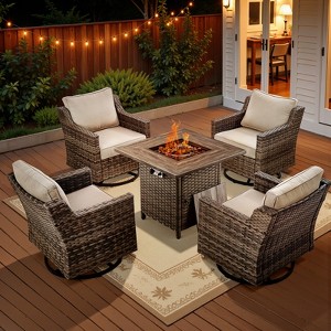 Belord Swivel Rocker Patio Wicker Chairs, Outdoor Swivel Rocker Chair Set of 4 with Propane Firepit Table, High Back Gray Wicker Patio Furniture Set - 1 of 4