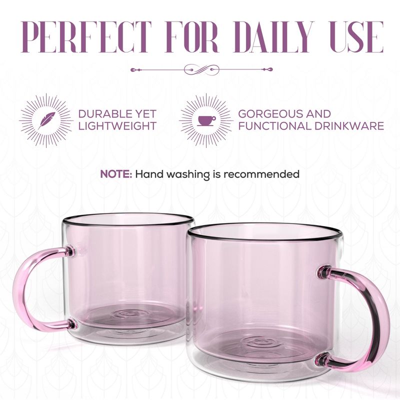 Elle Decor Double Wall Glass Mugs - Set of 2, Perfect for Coffee, Tea, and Milk, Insulated Espresso Cups with Handles, 10-Ounce Capacity, 5 of 8