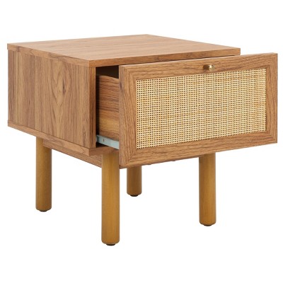 Aino Oak Natural 1-Drawer Nightstand with Rattan Mesh
