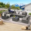 6-Piece Outdoor Wicker Sectional Sofa, Rattan Patio Conversation Furniture Set with Corner Table & Tempered Glass Coffee Table - ModernLuxe - 2 of 4