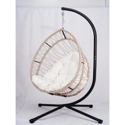 42.5"Outdoor Egg-shaped Hanging Chair with Stand, Patio Egg-shaped Swing Chair