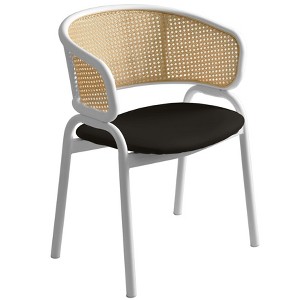 LeisureMod Ervilla Wicker Back Dining Chair with Leather Seat and Steel Frame, Comfortable Seating for Dining Rooms and Kitchens - 1 of 4