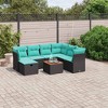 vidaXL 8 Piece Patio Sofa Set with Cushions Black Poly Rattan - Black and Blue 3x Middle 3x Corner Footrest Table - 2 of 4