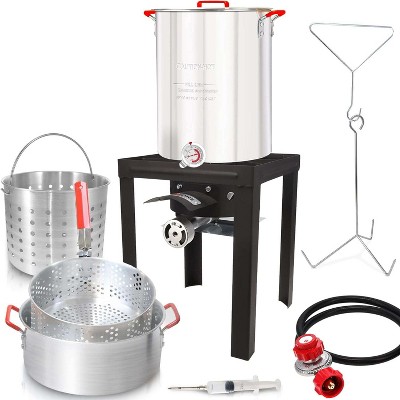 GasOne 30QT Turkey Fryer and 10QT Fish Fryer Set, Seafood Boil Steamer, Crawfish Boiler, Outdoor Cooker for Crab, Shrimp, Lobster