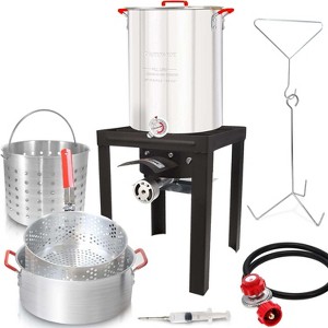 GasOne 30QT Turkey Fryer and 10QT Fish Fryer Set, Seafood Boil Steamer, Crawfish Boiler, Outdoor Cooker for Crab, Shrimp, Lobster - 1 of 4