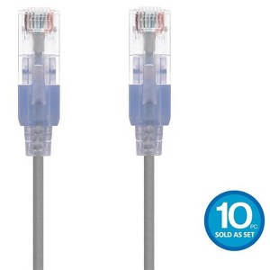 Monoprice Cat6A Ethernet Patch Cable - 7 Feet - Gray | Network Internet Cord - RJ45, 550Mhz, UTP, Pure Bare Copper Wire, 10G, 30AWG, 10-Pack - SlimRun - 1 of 4