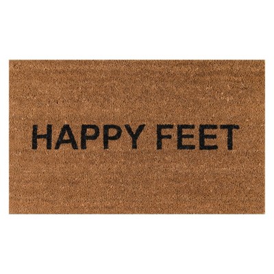 1'6"x2'6" 'Happy Feet' Woven Door Mat Natural/Black - Novogratz By Momeni: Indoor Outdoor Coir, Modern Typography