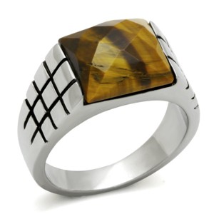 Slickblue Men's High Polished Stainless Steel Ring with Smoked Quartz Tiger Eye, Square Solitaire, Size 8-13 - 1 of 4