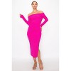 Slickblue Women’s Midi Dress, Off-Shoulder Bodycon Ribbed Style, Long Sleeve with Side Slit, Fuchsia/Green, Size S-L - 3 of 4