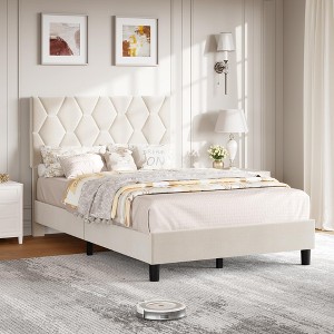 Garvee Upholstered Bed, Heavy-Duty Platform w/Wood Slats, No Box Spring/Noise-Free/Easy Assembly - 1 of 4