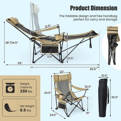 Khaki Folding Camping Chair with Detachable Footrest and Black Frame