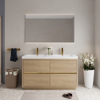 Whisen Freestanding Bathroom Vanity with Stone Resin Sink, U-Shaped Interior, 2 Soft-Close Drawers, Pre-Assembled Cabinet