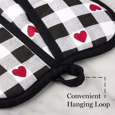 Heart-Shaped Gingham Pot Holders with Silicone Grip, 2-Pack